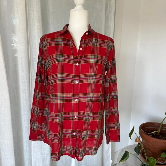J. MCLAUGHLIN COTTON BUTTON-FRONT SHIRT – WOMEN’S SMALL – RED PLAID - Picture 2 of 6